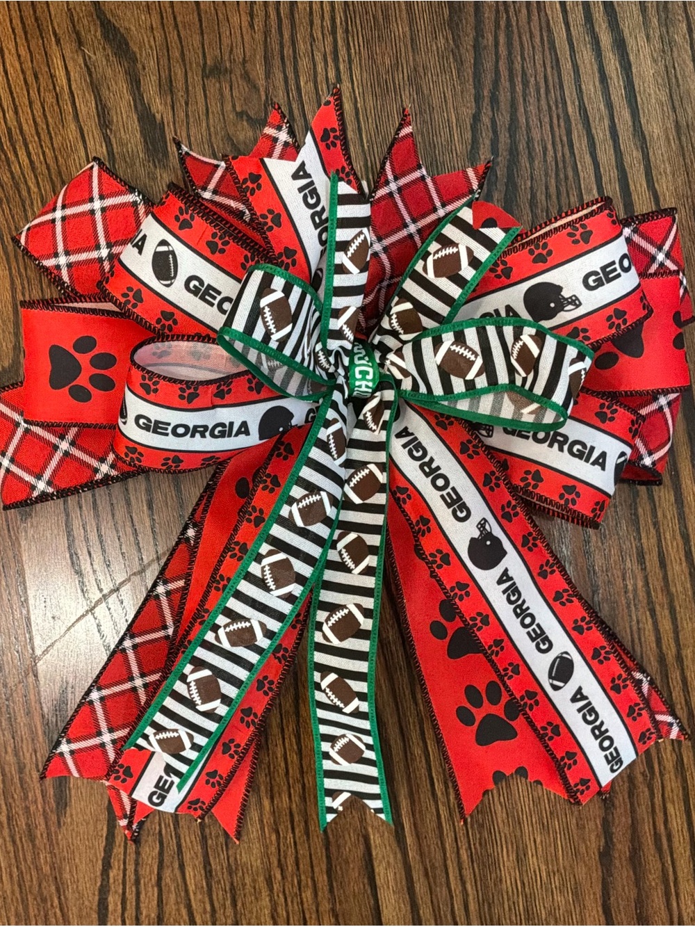 -Themed Red Plaid & Paw Print Decorative Wreath Bow